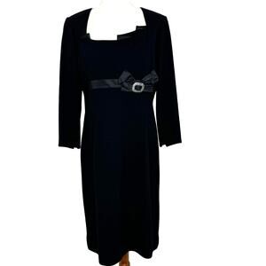 Teri‎ Jon black cocktail dress rhinestone buckle